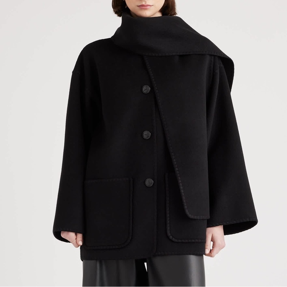 Quince Double-Faced Merino Wool Scarf Coat in Black M Worn once